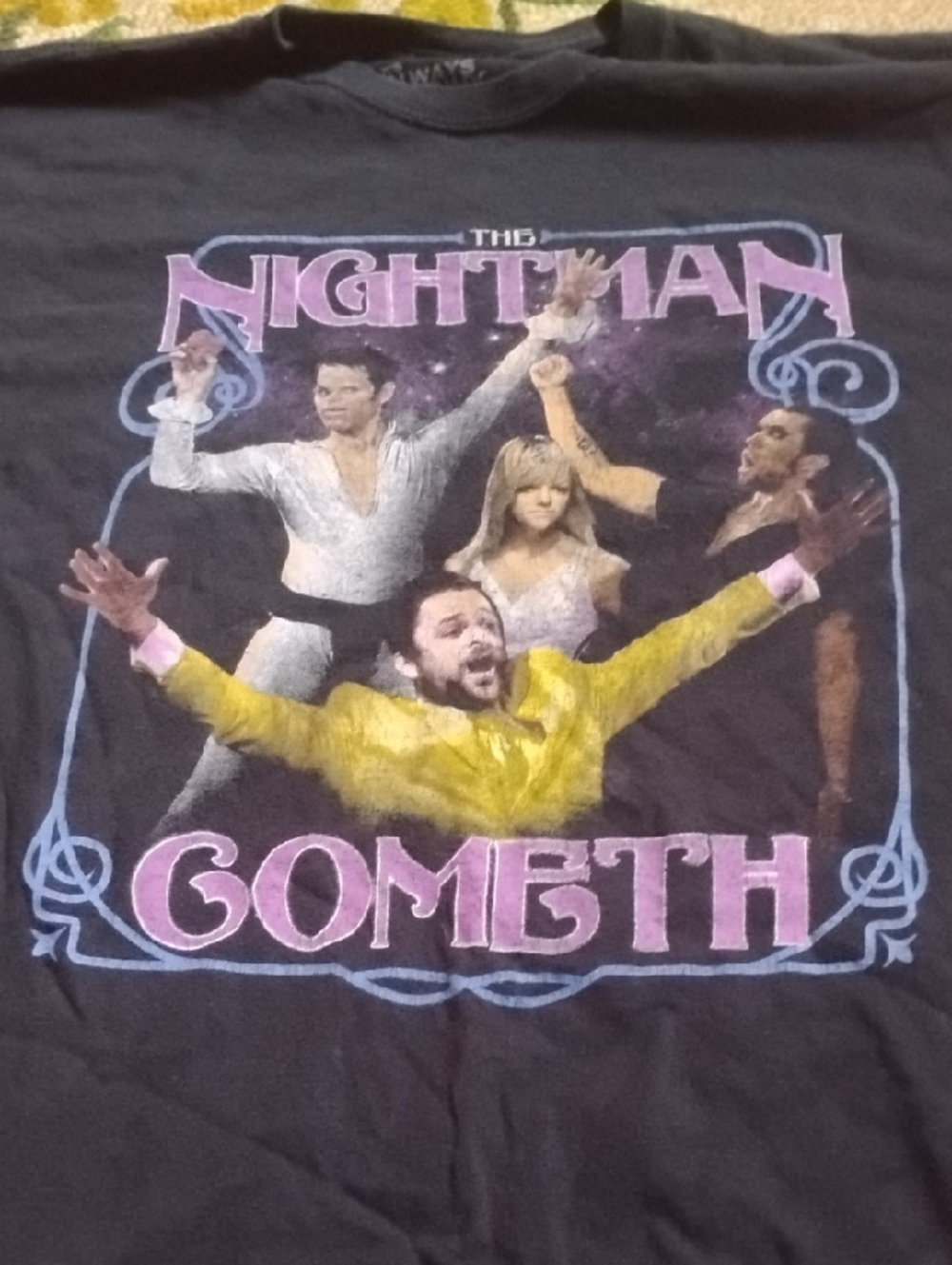 Ripple Junction Black 'The Nightman Cometh' Graphic Tee with Yellow Accent